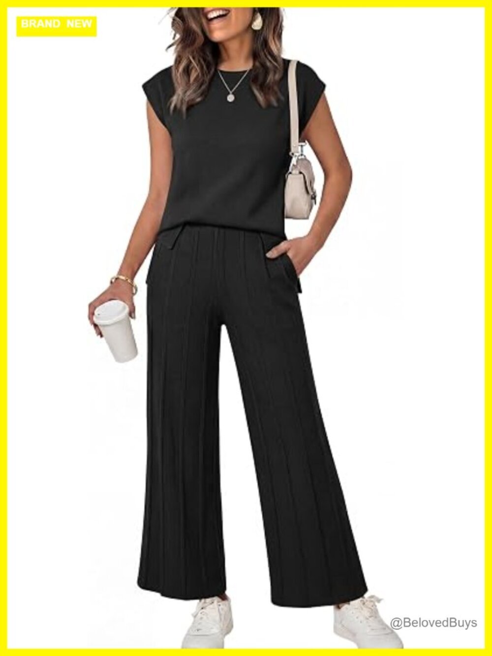 Women's 2 Piece Lounge Set Knit Sweater Vest Wide Leg Pant Set Summer Vacation